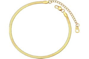 FOCALOOK Bracelet de Cheville Femme Ajustable 22+5cm en Acier Inoxydable Chaîne de Pied à Maille Miroir 3mm/5mm