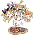 KYEYGWO Handmade Colorized Crystal Money Tree for Good Luck Wealth Health, Figurine Bonsai on Natural Agate Slab 2.3"-3"High