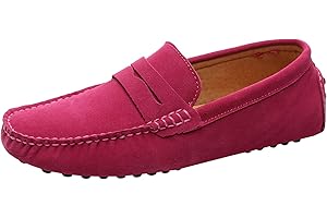 Jamron Hombres Cuero de Gamuza Penny Mocasines Comodidad Zapatos de Conducir Plano Pantuflas