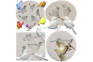 MYPRACS Set di 4 stampi in silicone a forma di uccello, per decorare torte, pasta di gomma, cupcake, caramelle, cioccolato, argilla polimerica