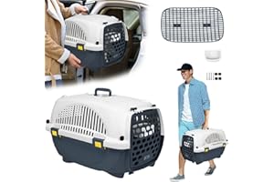 NAIZY Pudełko transportowe dla kotów, 61 x 37 x 37 cm, z tworzywa sztucznego ABS + tworzywo sztuczne PP, z dzielnikiem na pieluchy i wiszącymi miseczkami, kosz dla kotów do transportu zwierząt do 10