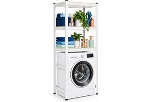 Relaxdays tvättmaskinshylla, HxBxD: 180 x 70 x 40 cm, vit | 3 hyllplan, 600 kg, stål, MDF, instickssystem, hylla för tung bel