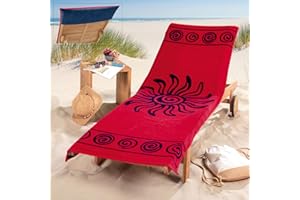 Delindo Lifestyle Frottee Bezug für Gartenliege Tropical Sun Red, Schonbezug für Sonnenliegen, Liegenauflage aus 100% Baumwolle, 83x200 cm