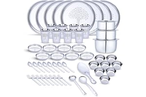 LiMETRO STEEL Limetro Stainless Steel Leaves Dinner Set (57 Pieces,Serves 8)…