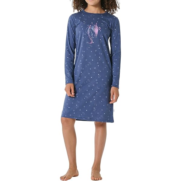 Arshiner Nachtjurk voor meisjes, korte mouwen, kindernachtkleding, kat- en eenhoornprint, ronde hals, geschikt voor 4-12 jaar, Blauw, 7-8 jaar