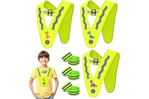LOEPENLE Kinder Warnwesten,3PCS Sicherheitsweste+6Reflektoren Armbänder,Reflektorweste Kinder,Kinderwarnweste V-Form,Leichte Warnweste Kinder Reflektorweste for Schulweg,Sport,Zur Sicherheit der Kinder
