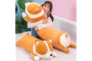 SNOWOLF Oreiller en Peluche Shiba Inu en Forme de Chien Mignon de Corgi Akita - Peluche Douce et Confortable - Cadeau pour Filles et garçons (120cm, Yellow)