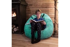 LIVEDECO - Pouf Poire Déhoussable avec Billes, Velours Côtelé Turquoise, Intérieur pour Salon, Chambre - BiG52