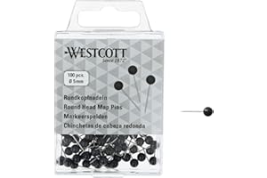 ‎WESTCOTT WESTCOTT Rundkopfnadeln, 100 Stück, 5 mm Durchmesser, 16 mm lang, schwarz, E-10502 00