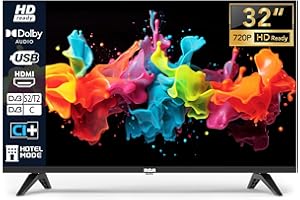 RCA Téléviseurs 32 Pouces (80 cm) sans Bord LED HD Télévision avec Triple Tuner (DVB-T/T2-C-S/S2), HDMI, CI+, Lecteur Multimédia USB, Mode Hôtel, Dolby Audio