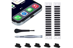 CASEBUY 24 x iPhone-Lautsprecher-Abdeckung, staubdicht, Netz-Klebeaufkleber, 5 x Staubschutzstecker, kompatibel mit iPhone 13/13 Pro/12/12 Mini/12 Pro Max, Anti-Staub-Set mit Pinzette