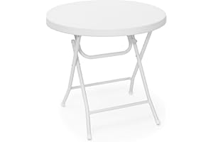 Relaxdays Table pliante de jardin BASTIAN ronde HxlxP 74 x 80 x 80 cm Camping pliable BASTIAN en aspect rotin Terrasse, blanc