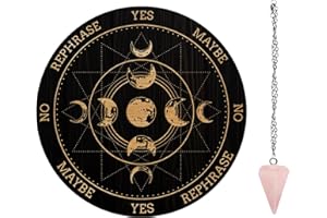 AHANDMAKER Planche à Pendule Piste des Phases de la Lune, 7.8" Panneau de Métaphysique de Divination en Bois Sculpté avec Collier de Pendule en Cristal Divination pour Sorcellerie Wiccan Autel Kit