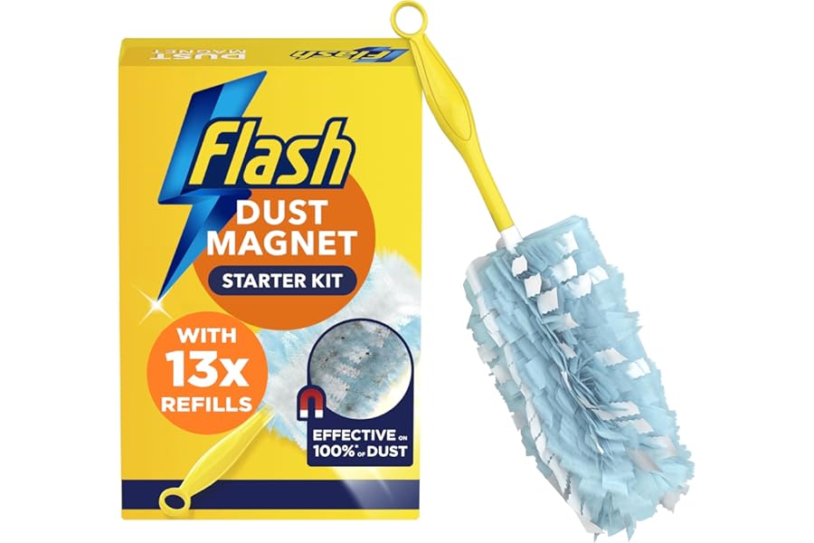 Flash Duster Dust Magnet Starter Kit (1 Handle + 13 Refills), Trap & Lock Away Dirt & Hair In No Time