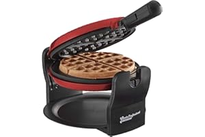 Cooks Professional Belgian Waffle Maker 920W | Powerful Electric Rotary Luxury Waffle Machine with Non-Stick Cooking Plates, Locking Mechanism, Folding Handle & Drip Tray | Easy Clean | Red