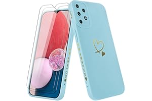 Vauki Hülle für Samsung Galaxy A13 4G mit 2 Stück Schutzfolie Handyhülle Mädchen mit Herz Motiv Muster Weiches Dünne Silikon TPU Stoßfest Kratzfeste Case Kompatibel mit Samsung A13 4G, Blau