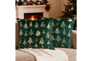 Miaikoe Christmas Cushion Covers 40x40 cm, Decorative Glitter Printed Tree Pillow Covers Cushion Case Set of 2 Winter Holiday Xmas Decor Sofa Couch Green