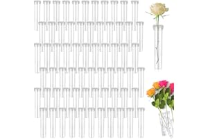 QHKLEW 100 Tubes à Eau pour Fleurs, Tubes à Fleurs Réutilisables Et Durables, Tube de Fleur Transparent avec Bouchons, Adapté aux Boutiques de Fleurs Restaurants Cafés Chambre à Coucher
