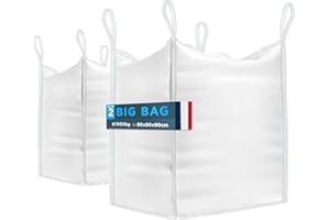 BIBODU Big Bag (2 UNITÉS) de 1000kg | Sac a Gravats 90x90x90 cm | Big Bag Jardin Résistant et Réutilisable | Big Bag Gravat parfait pour Chantiers, Jardin, Sable, Déchets et le Bois