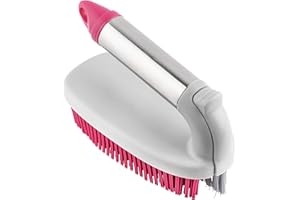 Kleeneze KL078957EU7 2 in 1 Rubber Head Scrubbing Brush, Carry Handle for Easy Use, Cleans Dishes/Pots Quickly, Pink/Grey