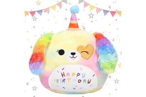 Happy Birthday-plyschdjur, 25 cm hundgosedjur, regnbåge, plyschkudde