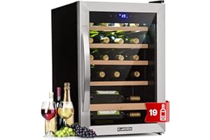 Klarstein Cave a Vin, Réfrigérateur à Vin avec Porte en Verre, Cave à Vin de Vieillissement, Zone Unique, Prosecco, Bière, Ecran Tactile, Réfrigérateur Bar, Frigo, Protection UV, 4-18°C, 19 Bouteilles