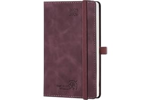 POPRUN Agenda Settimanale 2025 2026 Piccola 16 x 10,5 cm, 1 Pagina a Settimana con 1 Pagina di Appunti, Copertina Morbida, Portapenne Autoadesivo, Carta Spessa da 100 GSM, Bordeaux Scuro