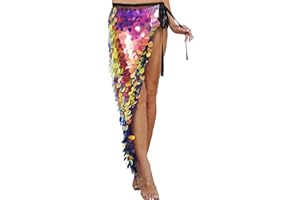 OhMill Women's Mermaid Sparkling Sequins Belly Dance Skirt Triangle Hip Scarf Waist Wrap Belly Dance Costume