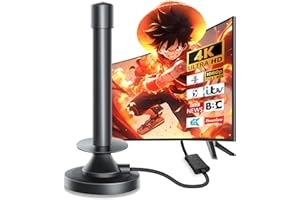 Fivglrig TV Aerial - Digital Freeview Indoor TV Aerial with Amplifier Signal Booster - 250+ Miles Range,TV Atenna Indoor Support VHF/UHF/DAB Radio/4K/1080P and All TV