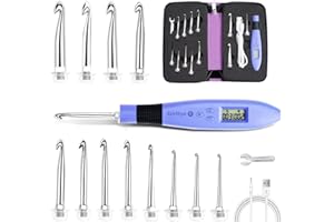 TRANSPLANT Juego de ganchos de ganchillo LED, 12 en 1, recargables, con llave pequeña, funda de cremallera de viaje (tamaños de cabeza de ganchillo intercambiables de 2,0 a 8 mm)