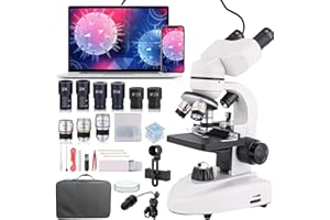 MISOTERM Binokulares Mikroskop 40X-2000X für Erwachsene Studenten mit doppeltem mechanischem Tisch und koaxialem Grob-/Feinfokussierknopf Professionelles Mikroskop