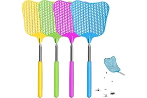 JIASHA Matamoscas de Plástico,4 Piezas Matamoscas Extensible,Matamoscas Manual con Mango Telescópico de Acero Inoxidable Duradero para Mosquitos Control Manual de Plagas
