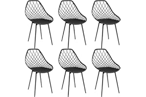 JIJIAN Chaise Salle a Manger Lot de 6,Chaise de Cuisine avec Pieds en Métal,Chaise scandinave,Confortable chaises de Salle à Manger, Chaise Noire avec Dossier