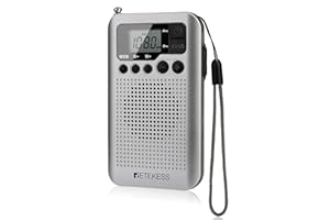 Retekess TR106 Radio Portatile, Radiolina Portatile, FM AM Digitale Radio,Spegnimento Automatico,3.5mm Jack Per Cuffie,per la Camera da Letto,Regalo(Argento)