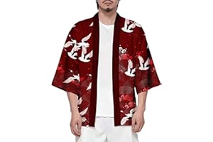 CIZEUR Hombre Hippie Camisa Kimono Japonés Estampado Holgado Manga 3/4