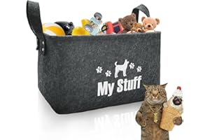 SUQURTOM Dog Toy Box, Dog Toy Storage Basket with Handle, Felt Stuff Storage Baskets for Pet Toys, Foldable storage Bins for Organizing Pet Toys, Cat Blankets, Dog Clothes Blankets, Urine Pad (Dark Grey)