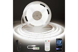 ACELUMO Tira LED 10m 6000K, Tira LED COB con Mando y Alimentación, CRI 92+, Ancho 8 mm, Tira LED Regulable para Armario, TV, Cocina, Sala de Estar, Blanco Frio