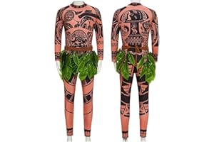 Oispvpes Maui Tattoo Costume Halloween Cosplay Jumpsuit Adult Mens outfit Women dress up S-2XL
