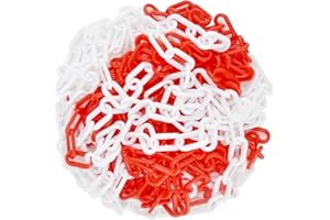 BRISKORE Absperrkette Kunststoffkette 10 Meter x 6mm Absperrkette Warnkette Plastikkette Zweifarbig Kunststoffkette Warnkette Kunststoff-Gliederkette im Beutel Kette für Parkplatz Bau Absperren