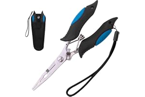 Caija-H Long Nose Fishing Pliers with Scissors-Fishing Hook Remover Plier Tool, Disgorgers/Pike Line Cutter Fishing Accessories with Sheath,Fishing Gifts for Men