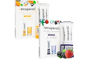 Recuperol Rehydration & Recovery Electrolytes Powder, Dehydration Supplement, 12 Sachets, Replace Electrolytes & fluids, Zinc, Vitamin C, B12, D3, Potassium, Orange & Mixed Berry Variety Bundle
