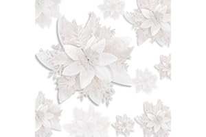 RNAIRNI 24 Stücke Weihnachten Funkeln Weihnachtsstern Blumen mit Clips Künstliche Weihnachten Blumen Glitzer Weihnachtsblume Hochzeit Weihnachtsbaum Weihnachtstürkranz Neujahr Ornamente