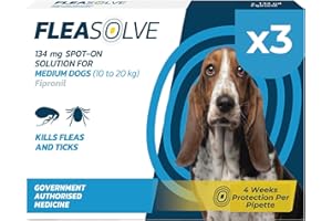 NAQUA LTD Dog Flea Treatment Medium Dog x 3 - Flea Treatment for Dogs Medium 10-20 kg - Spot-On Solution for Flea and Tick Control - FleaSolve 3 x Pipettes, 3 x Doses