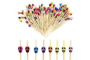 Elepl 100 Pieces Crâne Brochettes de Fruits Bois BâTon Cocktail 12CM Brochette de Dessert Cure Dent Decoratif Aperitif Bâtonnets pour Cocktails Fruits Desserts Fournitures de FêTe Halloween