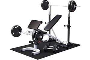 GORILLA SPORTS® Kit Entrenamiento Completo 48 piezas – Banco,Barras, Pesas, Kit de Mancuernas, Alfombra protección