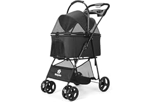 CAMPSOR 2 IN1 Dog Strollers for Medium Dogs, Detachable Basket, Folding Puppy Stroller for Pets 4 Wheels with Storage Bag, Dog Carts with 360 Rotating Front Wheels for Outdoor Walking (Black)