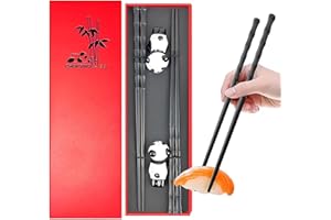 Guyode Baguette Chinoise Réutilisables, Chopsticks Panda Ensemble Cadeau, Baguettes Avec Supports Panda en Céramique, Baguettes en Lavables au Lave Vaisselle, Cadeau Chinois Ensemble Baguette