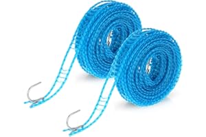 Giantree 2 sztuki sznurków do prania, antypoślizgowa linka do prania z haczykami, przenośna podróżna linka do prania na kemping, do użytku na zewnątrz, do gospodarstwa domowego, ogrodu i na kemping (5