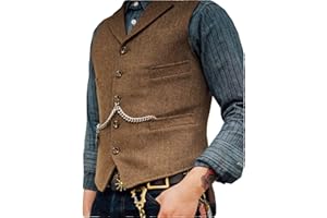 HSLS Chaleco para hombre Chaleco de traje de tweed de lana suave informal Chaleco de espiga para padrino de boda Mejor hombre