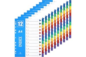 XHDA 1-12 Part Dividers A4, 10 Pack Multi-Colour Plastic A4 Index Folder Subject Dividers, 11-Holes Lever Arch Files Dividers Ring Binders for Office School